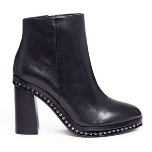 NIB Coach Justina calf-skin black bead chain trim leather studded bootie size 11